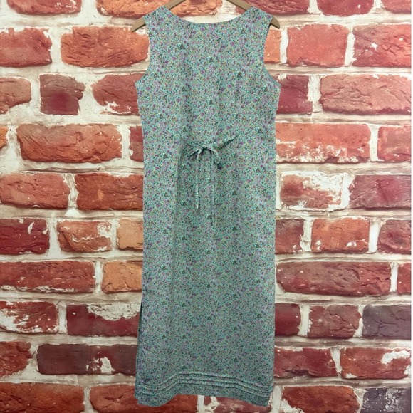 VTG Norton McNaughton Dress Women's M Blue Ditsy Floral Sleeveless Tie Back Maxi - Picture 2 of 8
